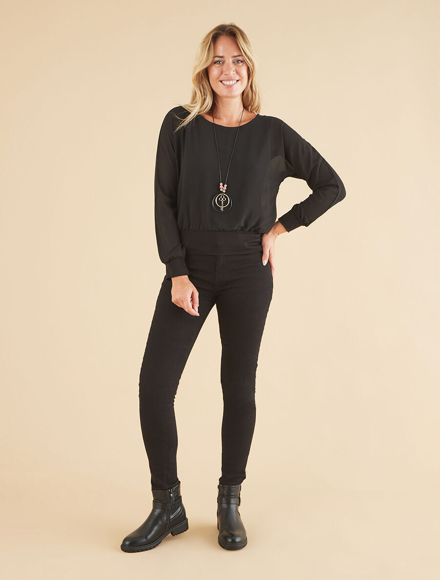 Top uni en voile - Noir - 4