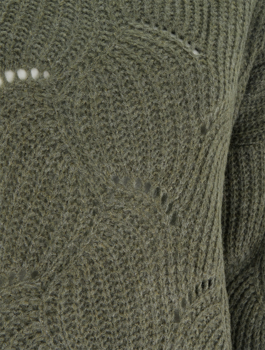 Pull ample en maille fantaisie ajourée - Kaki - 3