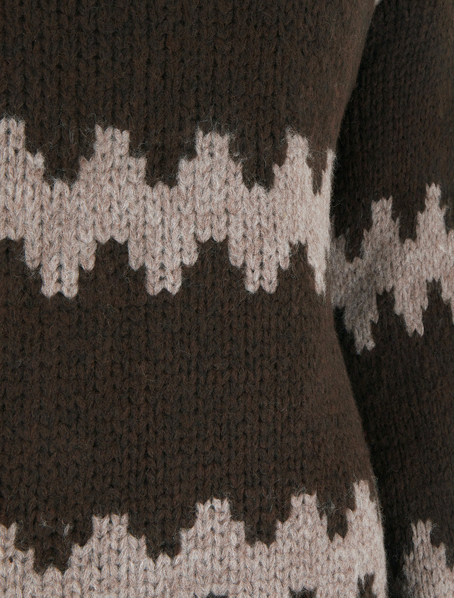 Pull ample à col montant et motif graphique - Marron - 3