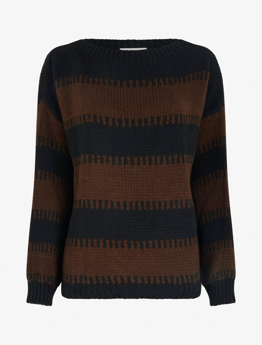 Pull coupe carrée à rayures fantaisies - Noir - 1