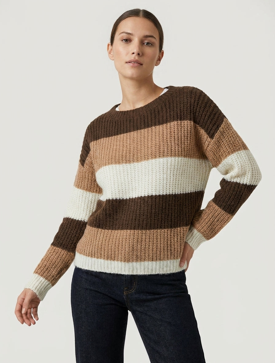 Maglione a righe taglio dritto - Marrone