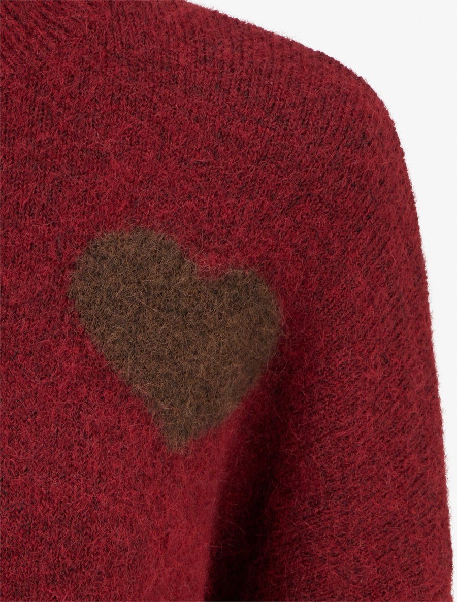 Pull en laine mélangée à motif coeur - Bordeaux - 3
