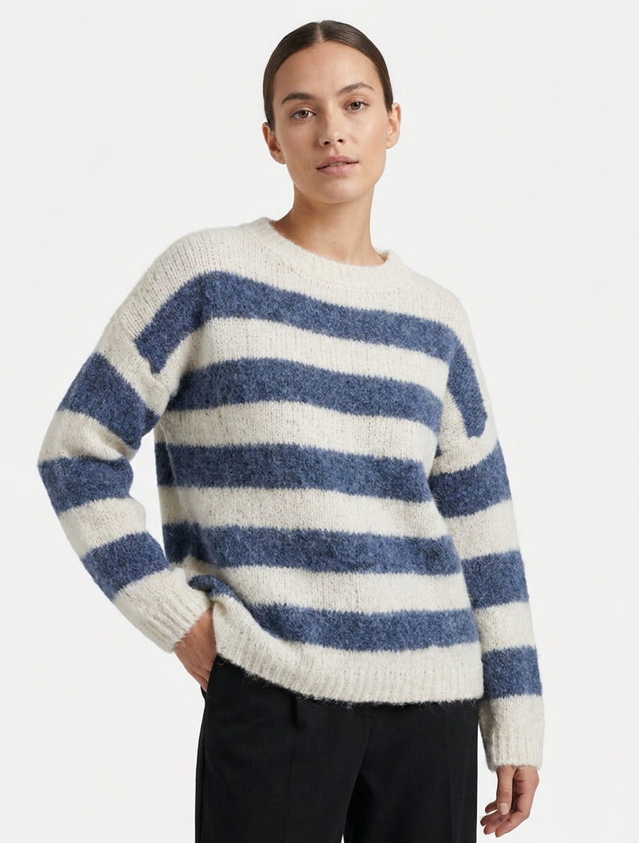 Maglione ampio a righe in misto lana - Blu