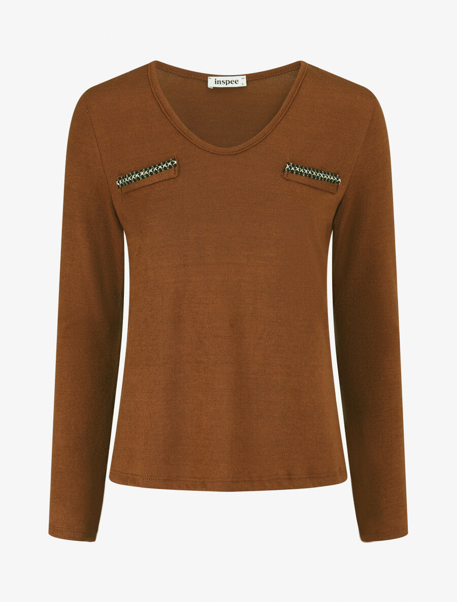 Pull fin à détails irisés - Camel - 1
