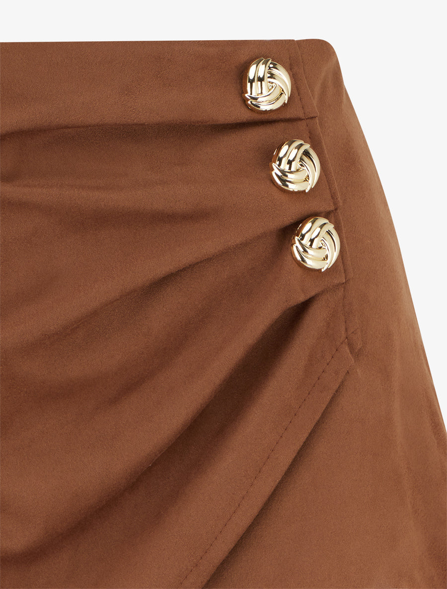 Short style jupe en suédine à effet drapé - Camel - 3