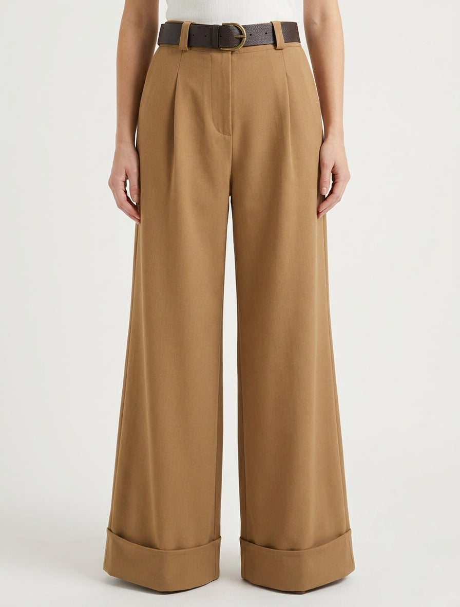 Pantaloni a vita alta con risvolto - Chameau