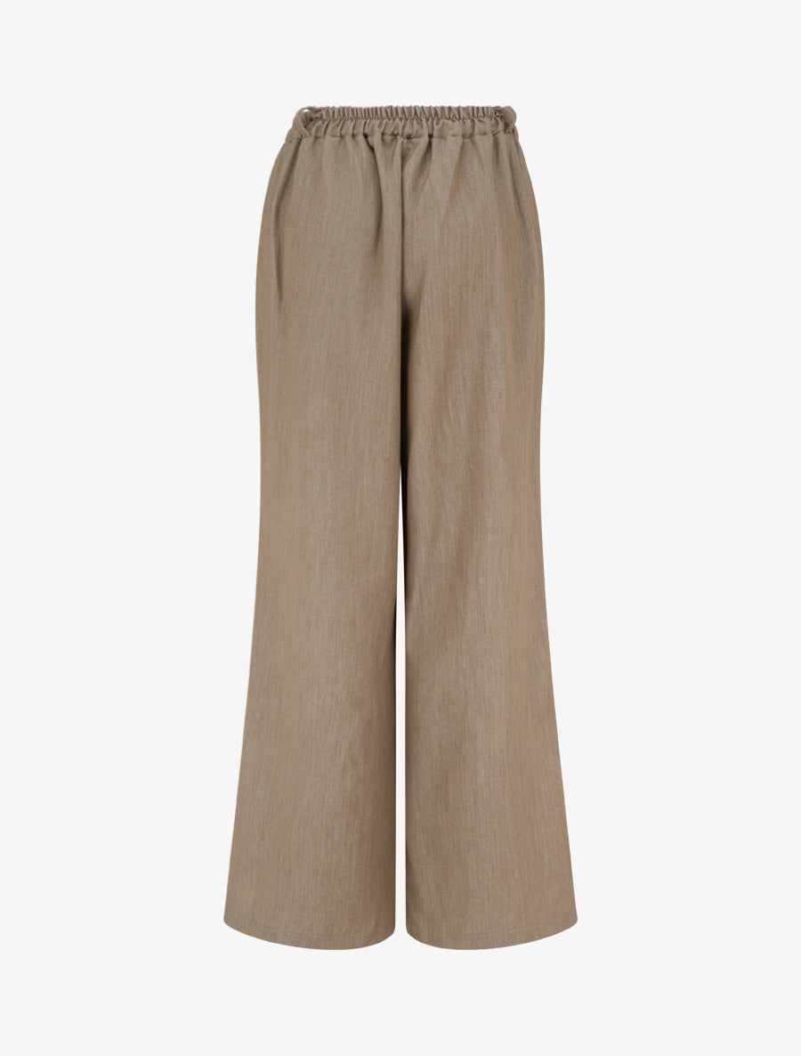 Pantalon ample à taille haute élastiquée et boutonnée - Taupe - 2