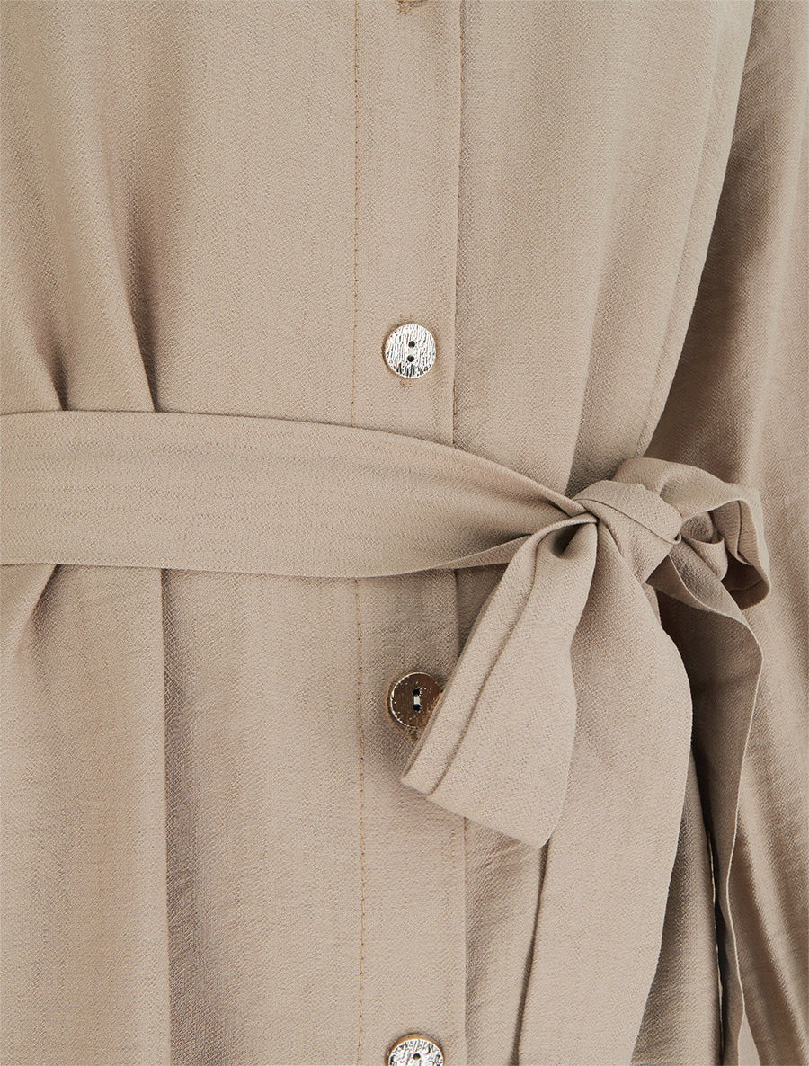 Robe chemise droite à manches longues - Beige - 3