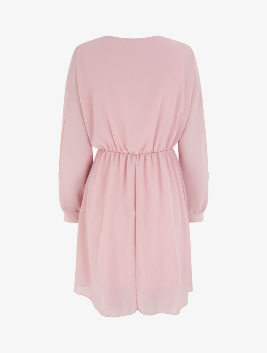 Robe évasée en voile à col cache-coeur - Rose - 2