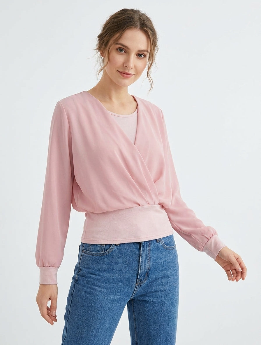 Top con maniche stile pipistrello e pannelli incrociati - Rosa
