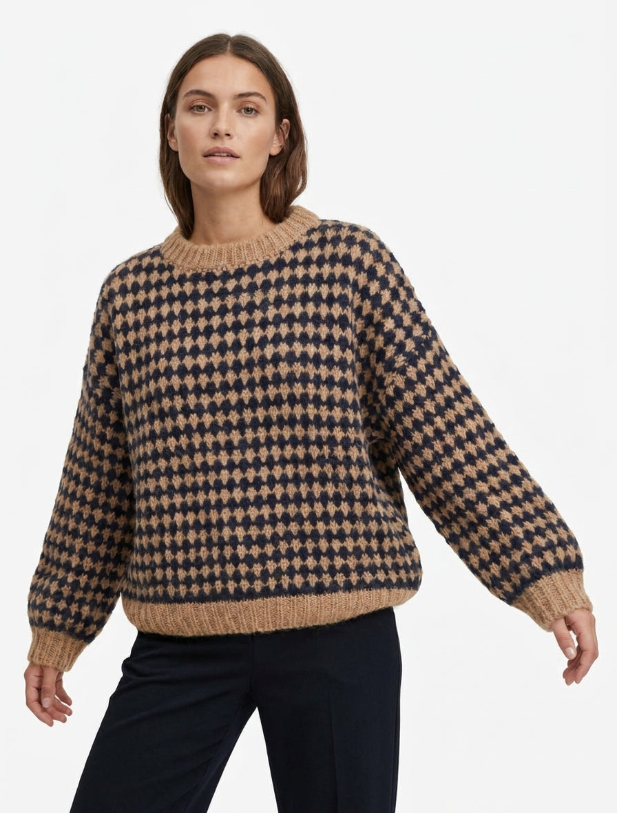 Maglione ampio in misto mohair con motivo a scaglie. - Chameau