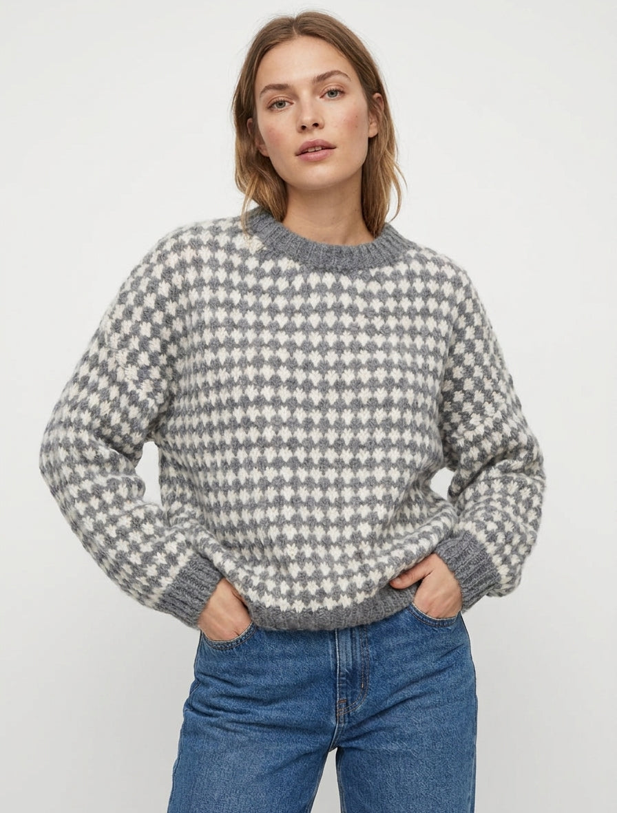 Maglione ampio in misto mohair con motivo a scaglie. - Grigio