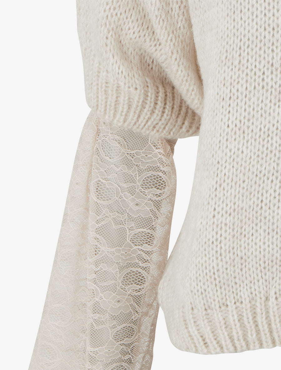 Pull uni à manches longues bimatière - Beige - 3