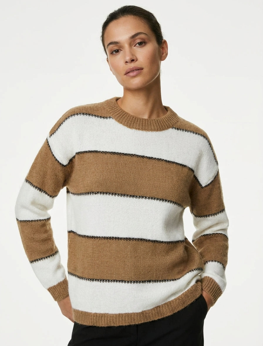 Maglione a righe tricolore in misto mohair. - Chameau
