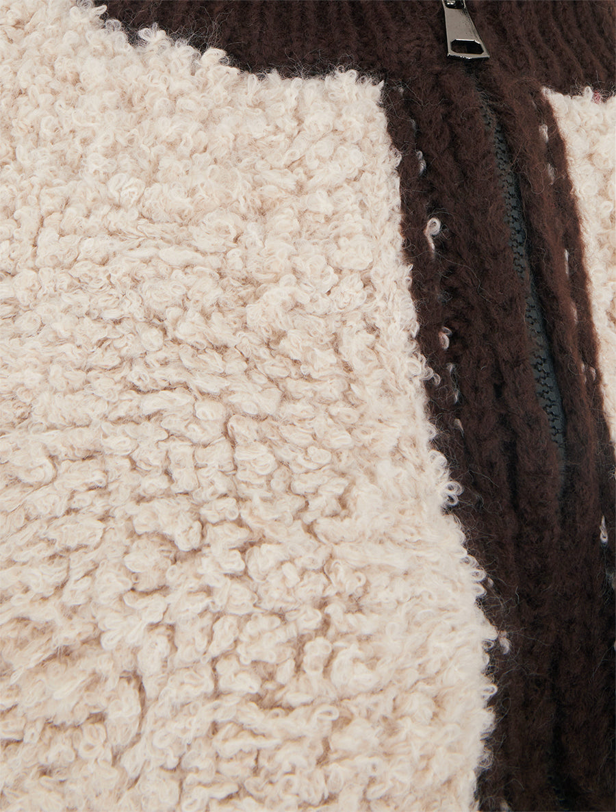 Gilet bicolore zippé sans manches effet bouclé - Blanc/marron - 3
