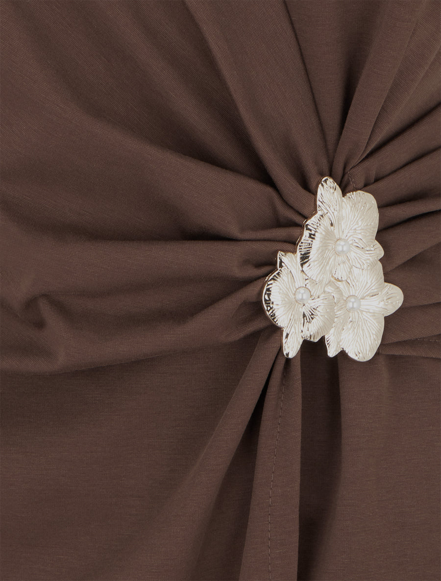 Robe sans manches à bijou floral - Marron - 3