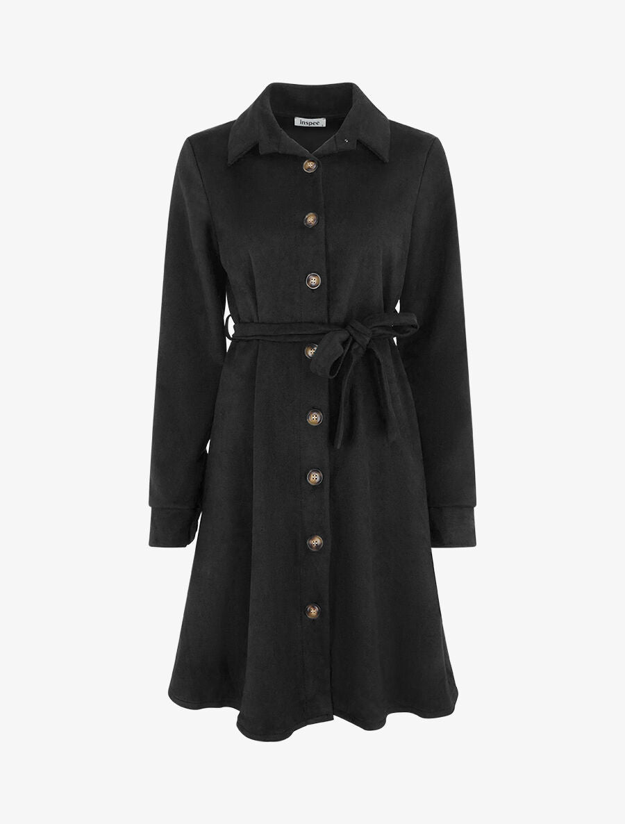 Robe chemise en suédine - Noir - 1