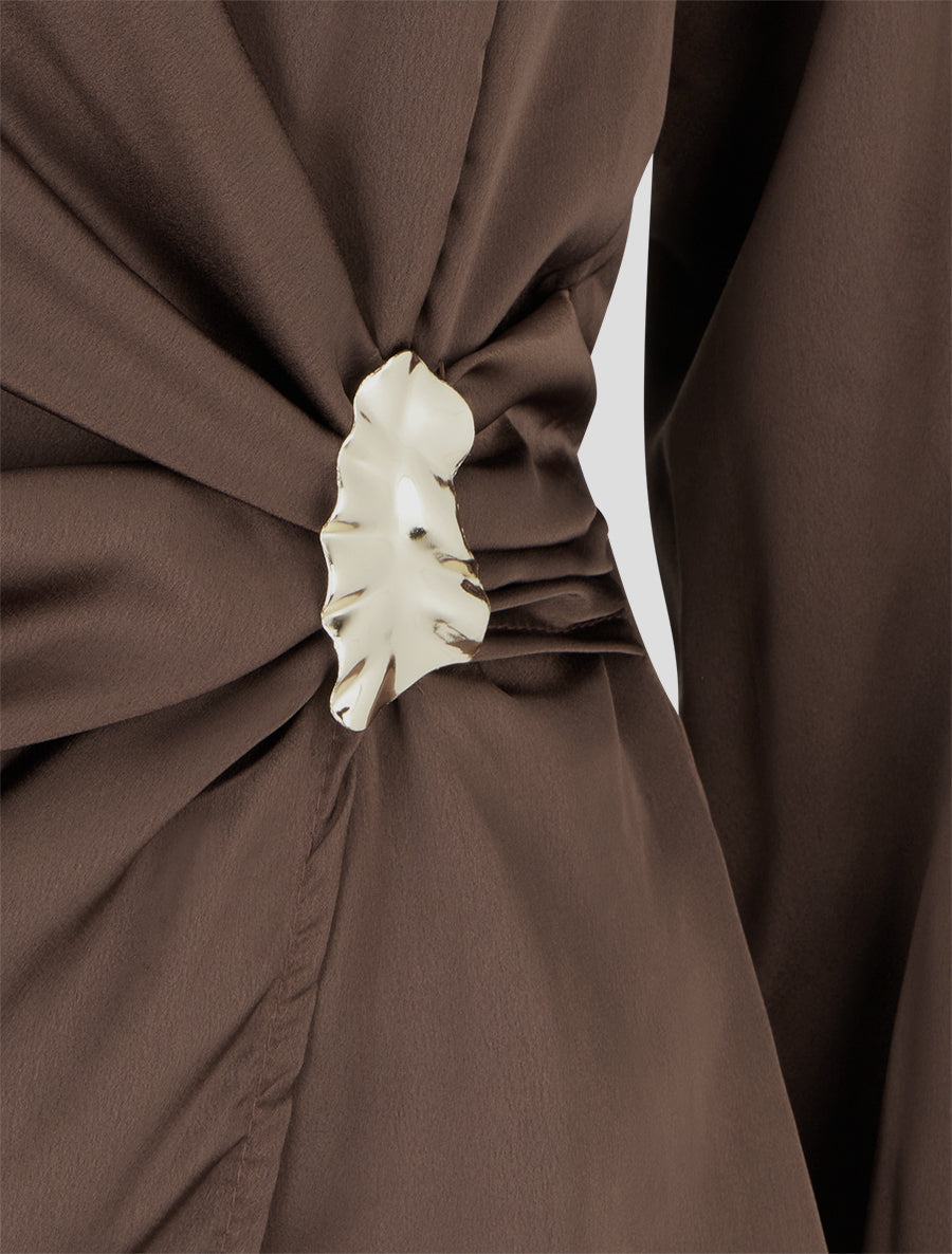 Top drapé et satiné à bijou - Marron - 3