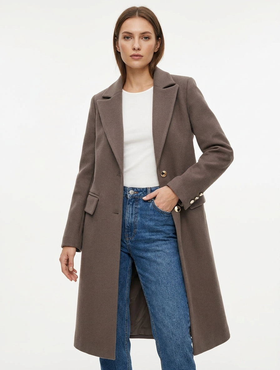 Cappotto lungo dritto classico - Talpa scuro