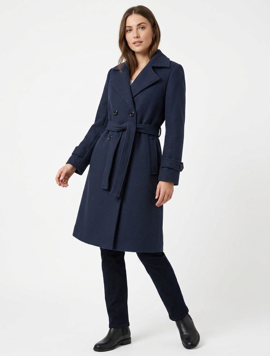Cappotto dritto semplice con cintura - Marina