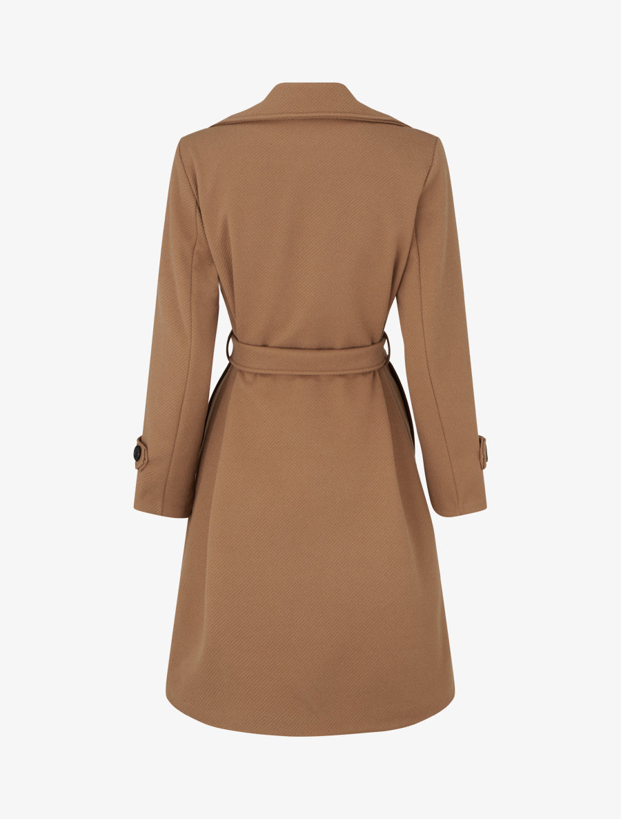 Manteau droit uni ceinturé - Camel - 2