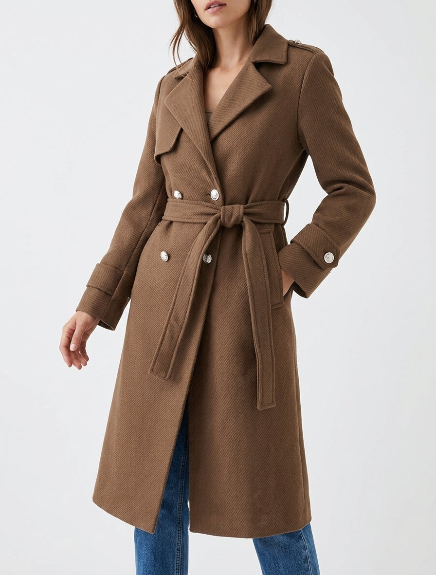 Cappotto lungo con collo a lancia - Marrone