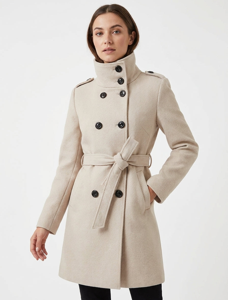 Cappotto lungo con collo alto - Beige