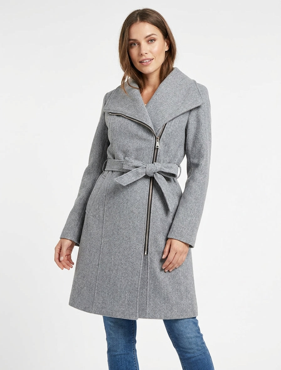 Cappotto con zip e collo a revers - Grigio chiaro