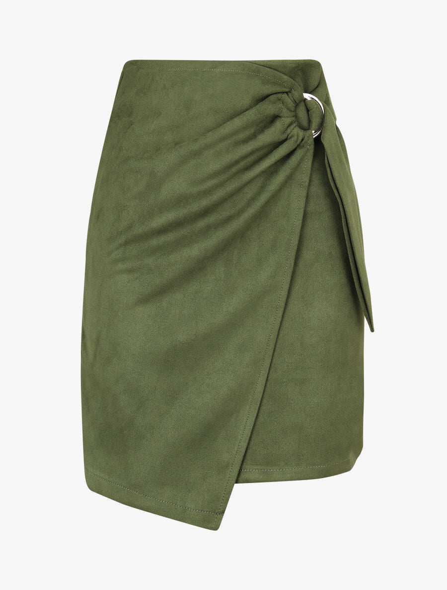 Jupe en suédine style portefeuille - Kaki - 5