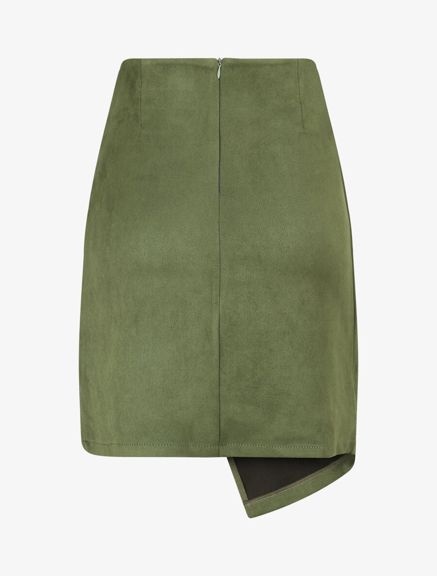 Jupe en suédine style portefeuille - Kaki - 2