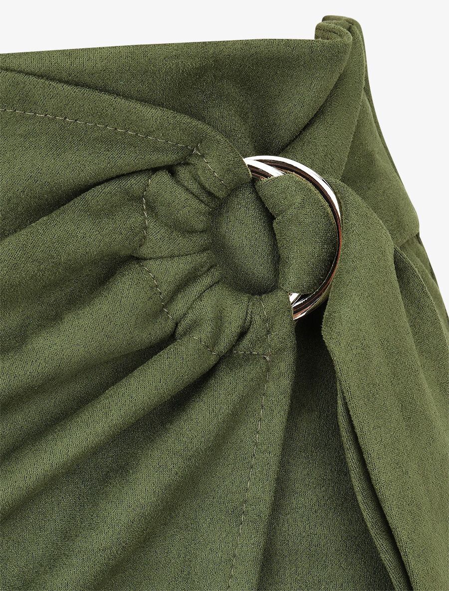 Jupe en suédine style portefeuille - Kaki - 3