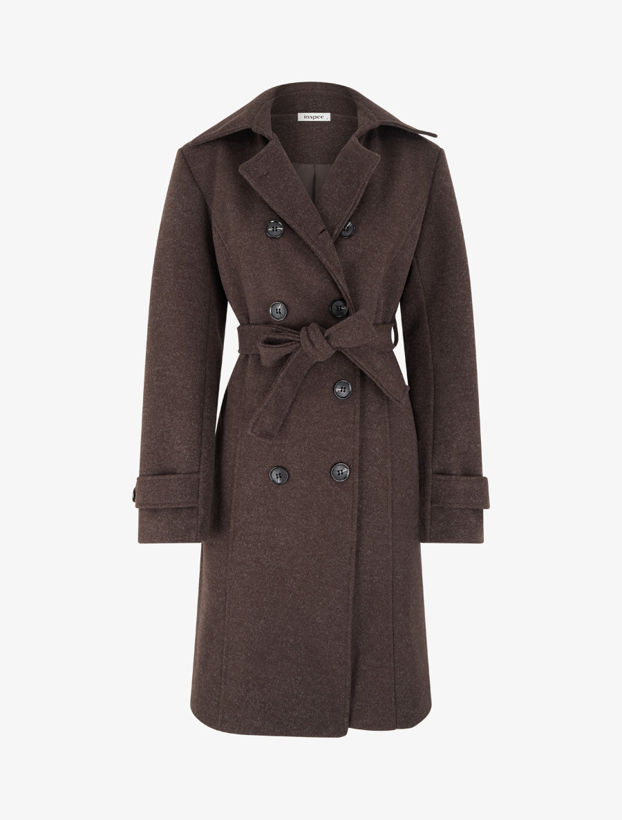 Manteau long croisé basique - Marron - 1