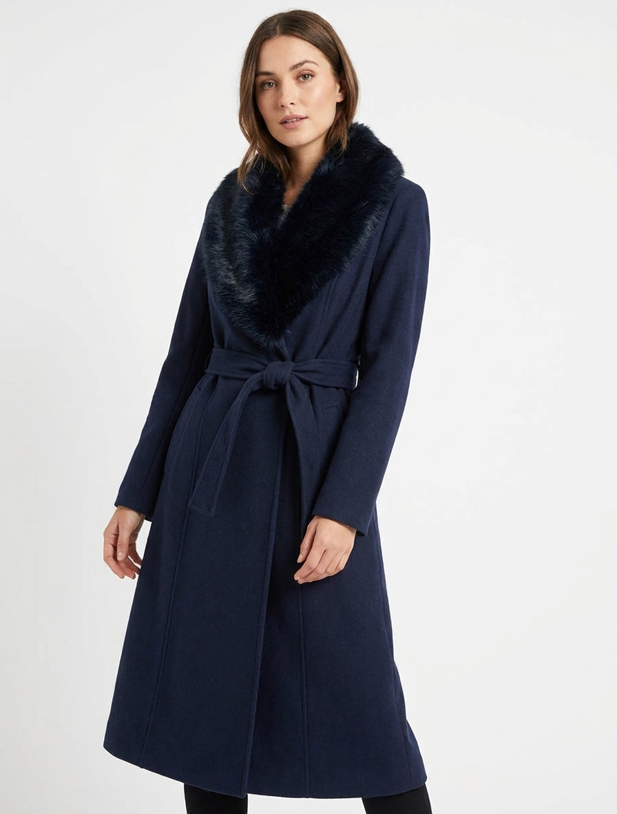 Cappotto con collo in pelliccia sintetica rimovibile - Marina