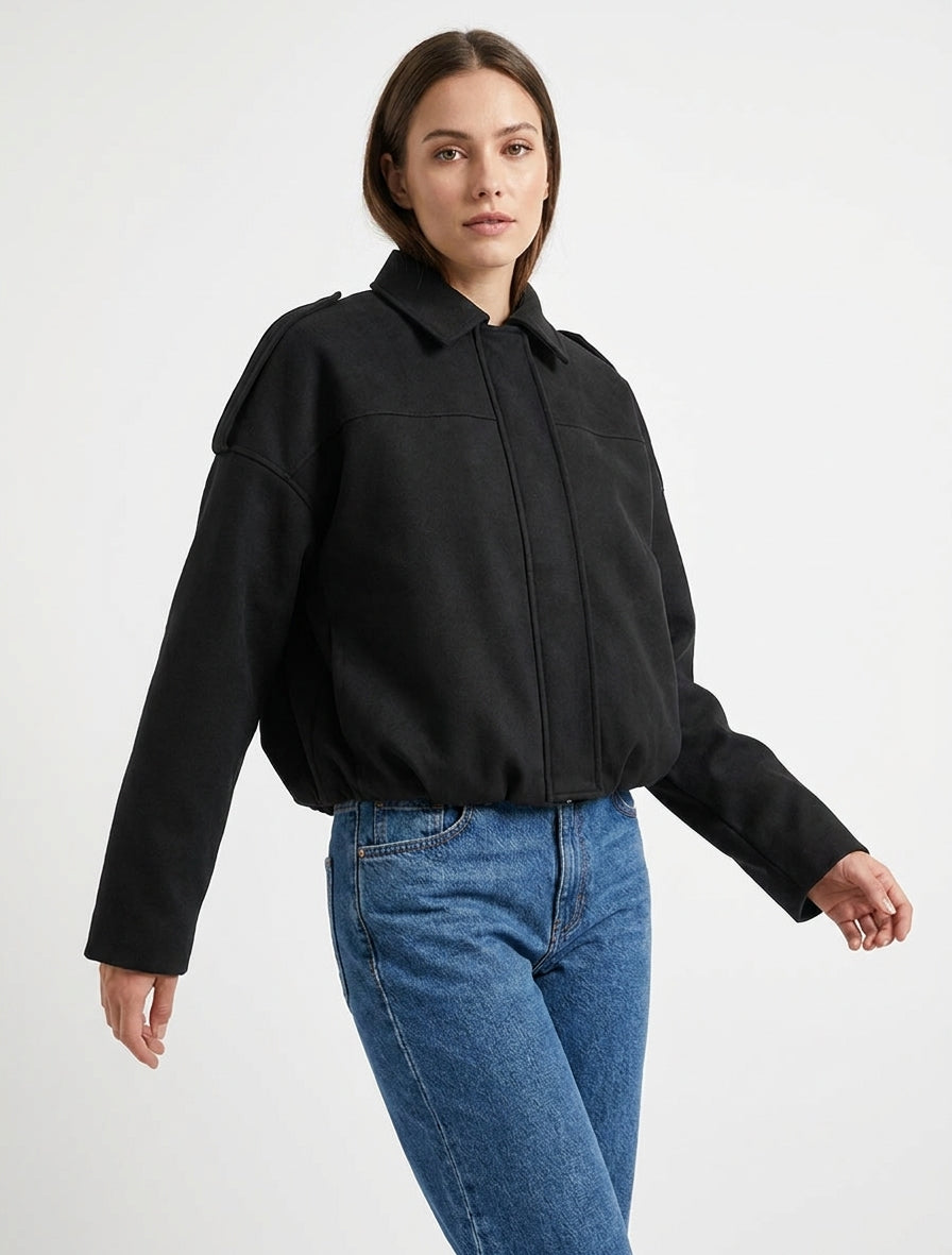 Bomber con collo alla coreana - Nero