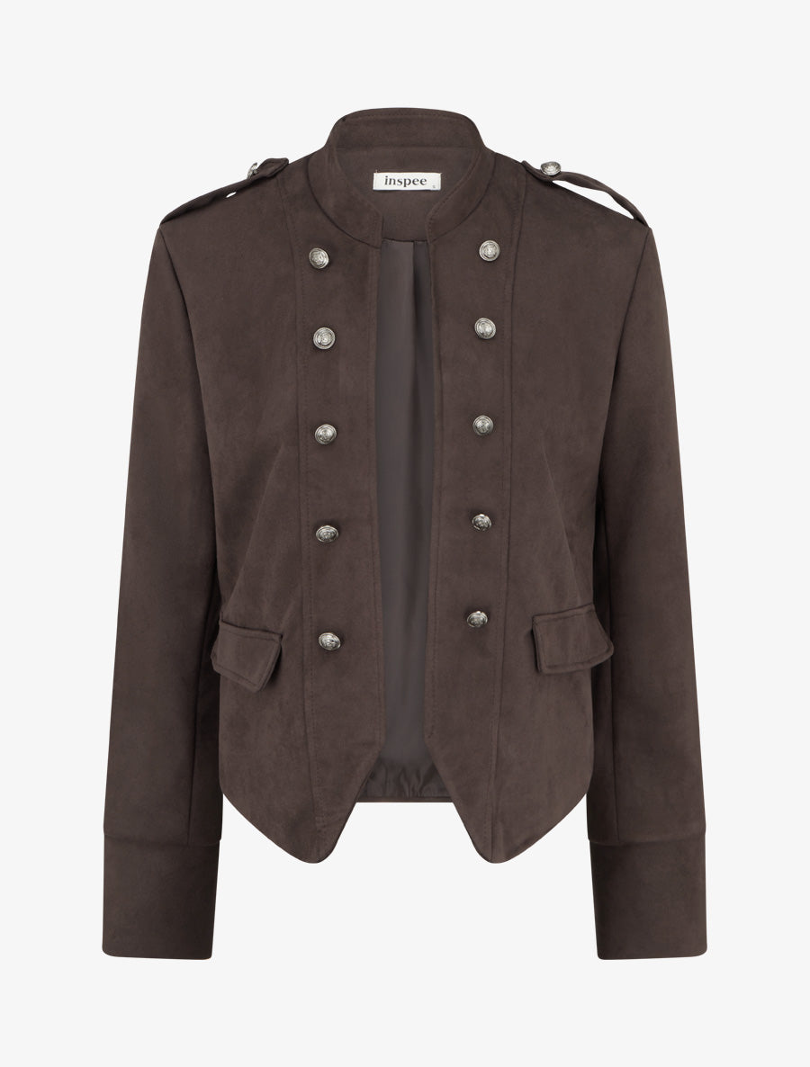 Veste en suédine à boutons décoratifs - Marron - 1