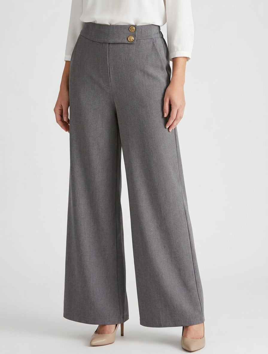 Pantaloni ampi a vita alta con elastico - Grigio scuro