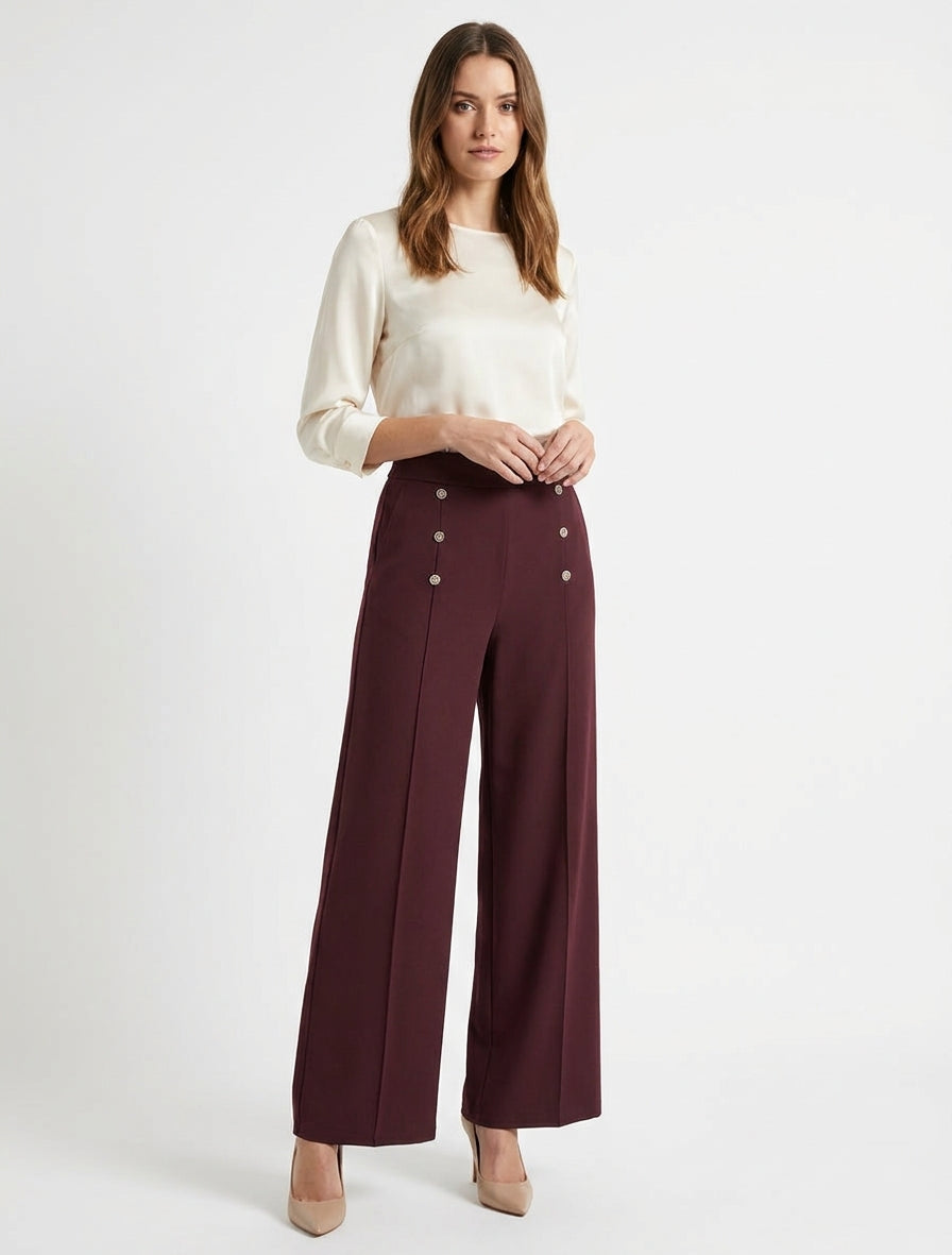 Pantaloni a palazzo taglio dritto - Feccia di vino