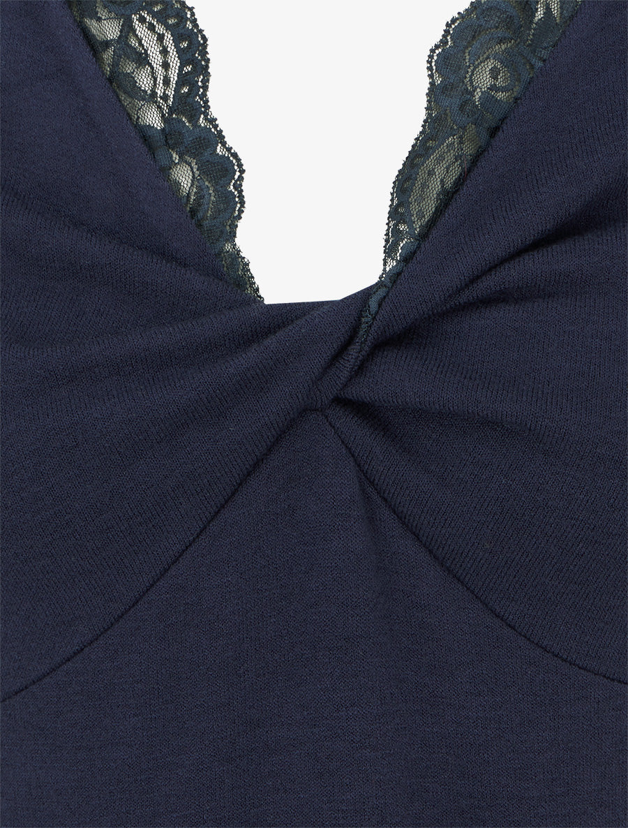 Pull fin à col noué - Marine - 3