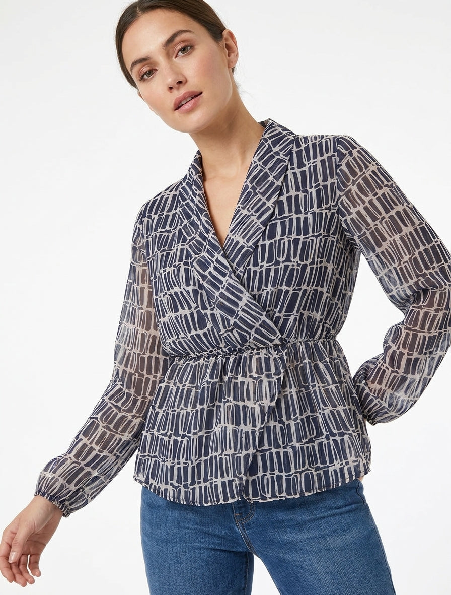 Blusa stampata con scollo a portafoglio - Marina