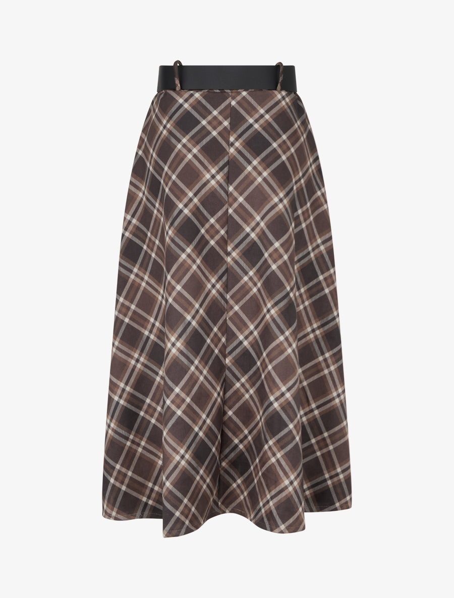 Jupe mi-longue imprimé tartan écossais - Marron - 2