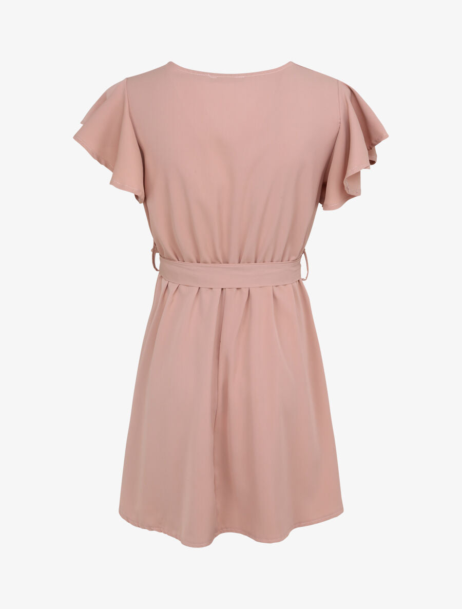 Robe patineuse courte à manches courtes volantées - Rose poudré - 2