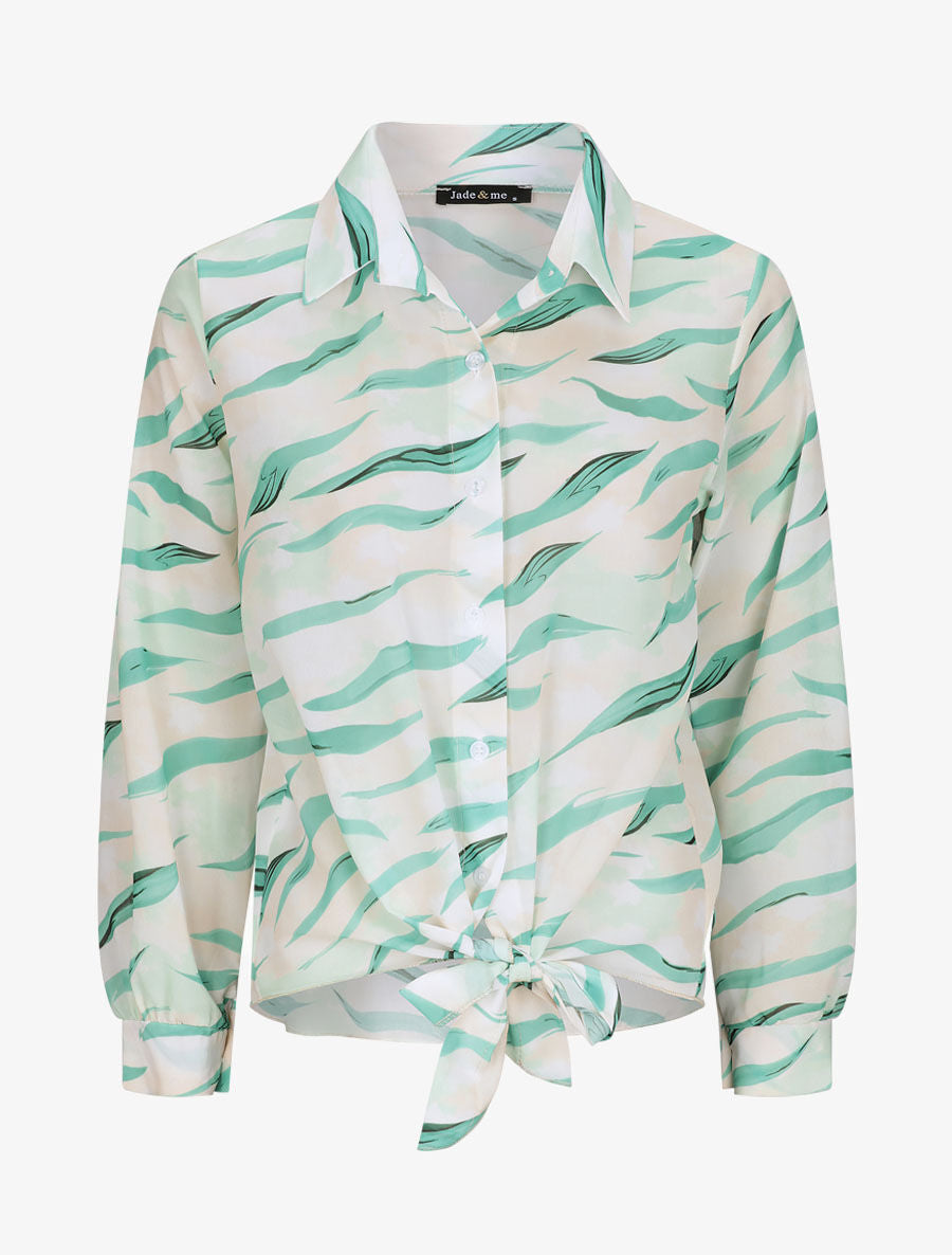Chemise droite à nouer imprimé tigré stylisé - Écru - 5