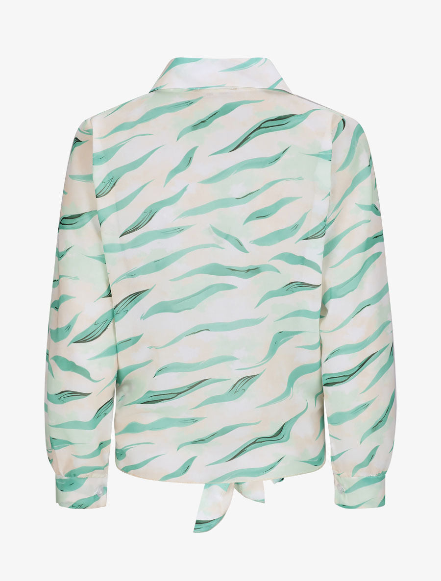 Chemise droite à nouer imprimé tigré stylisé - Écru - 2