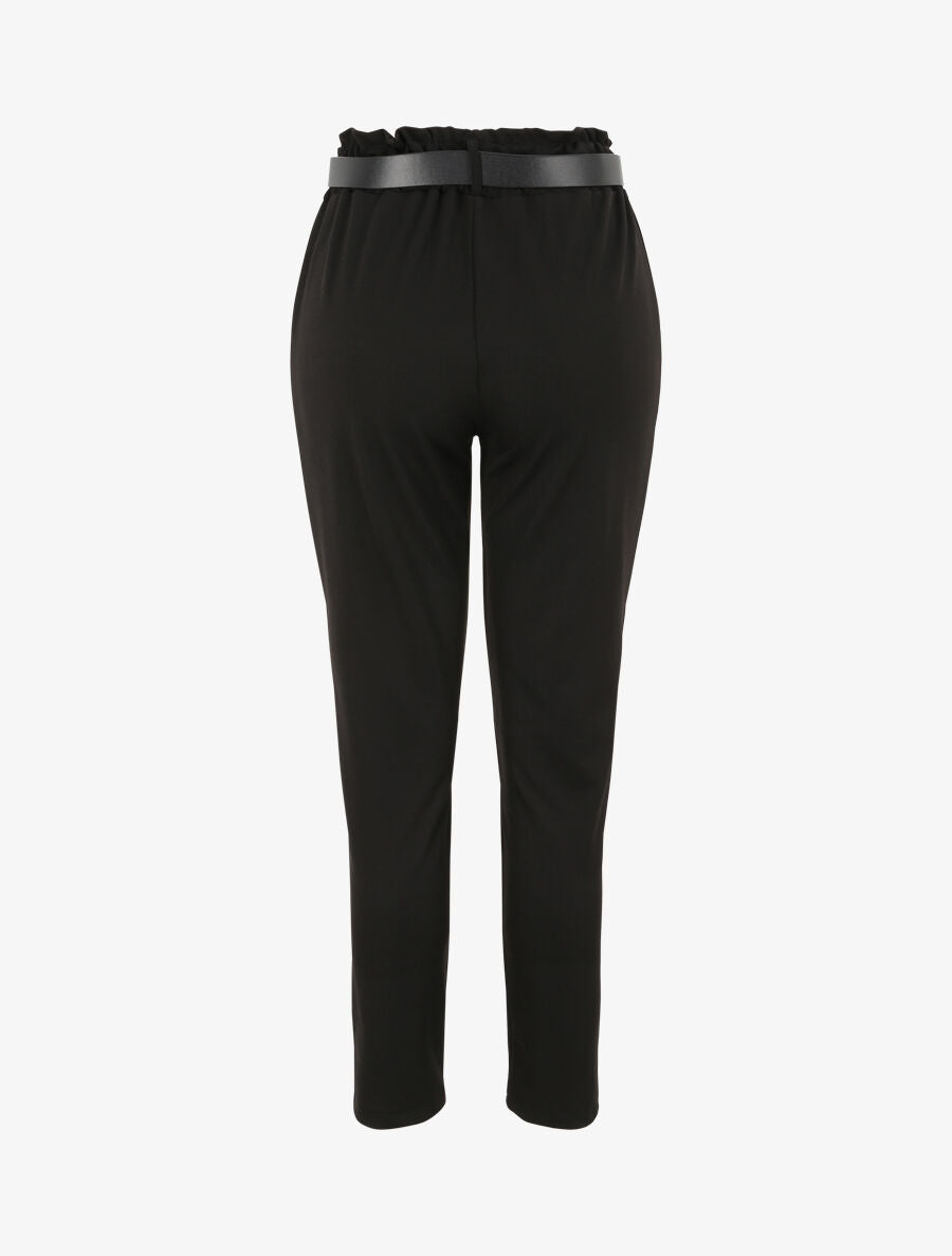 Pantalon droit uni à taille haute froncée - Noir - 2