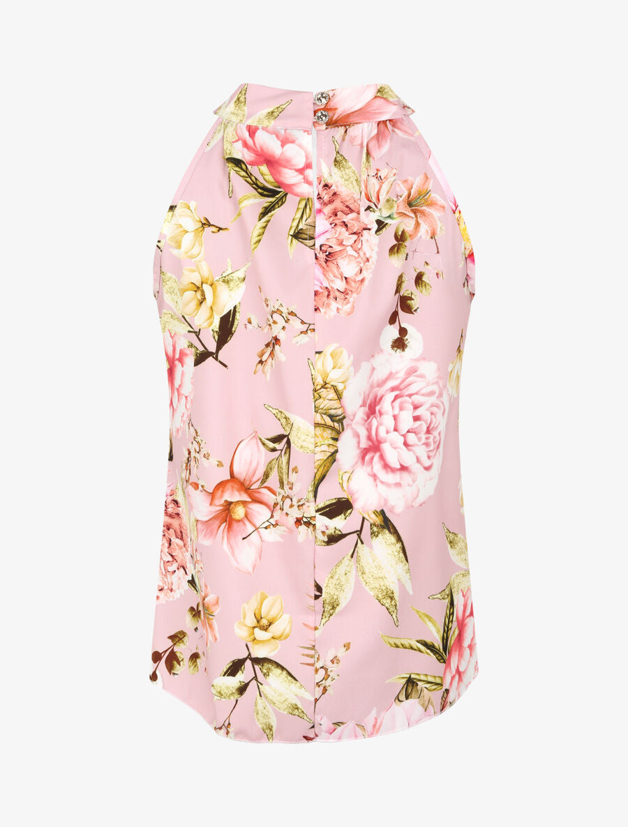 Top à col américain imprimé pivoines - Rose pâle - 2