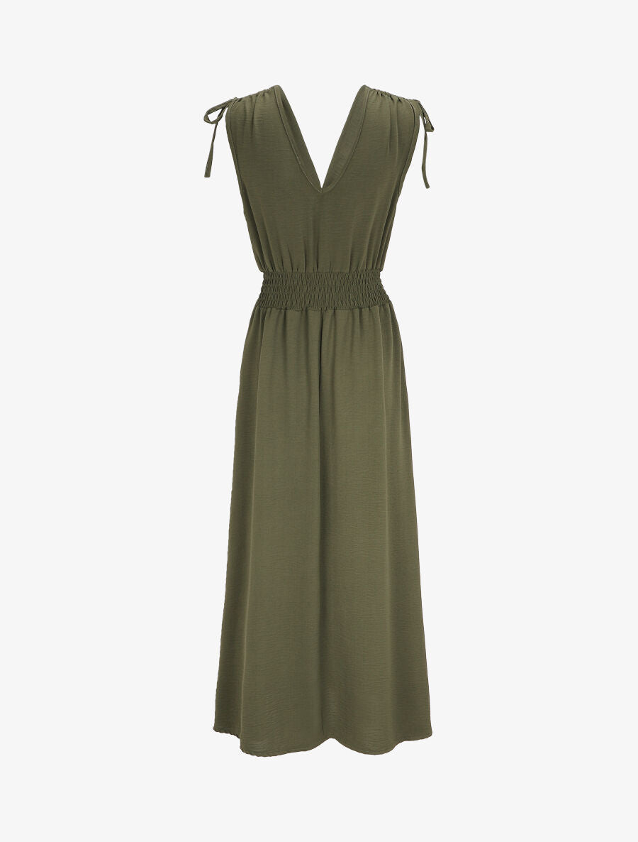 Robe longue cache-coeur à taille élastiquée - Kaki - 2