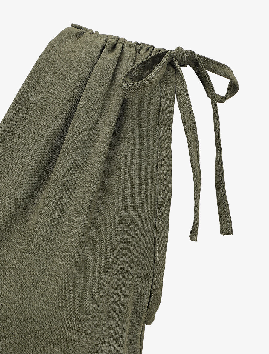 Robe longue cache-coeur à taille élastiquée - Kaki - 3