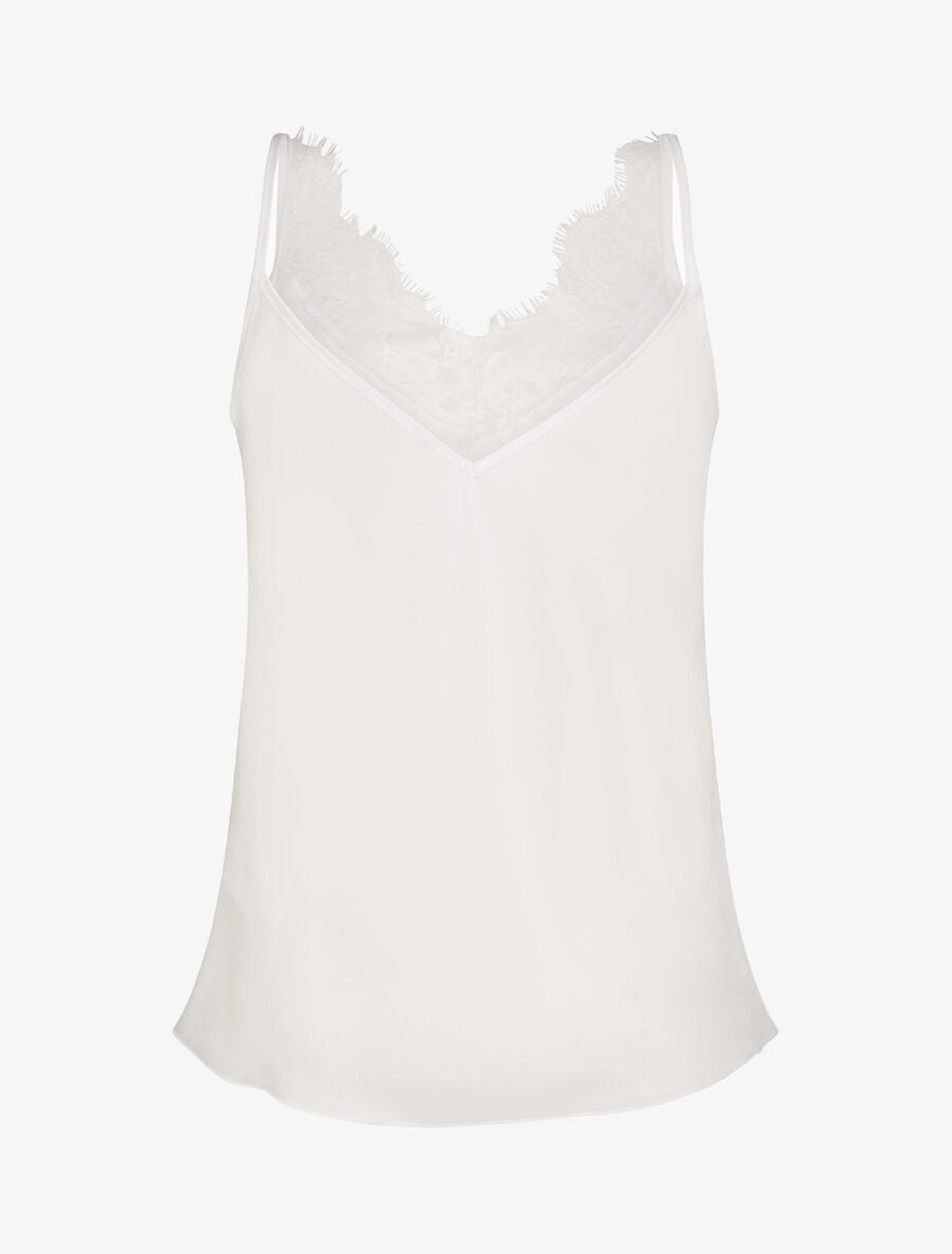 Caraco droit satiné à col V en dentelle - Blanc - 2