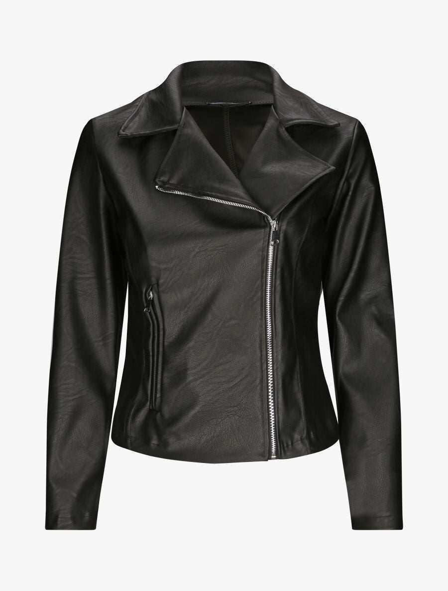 Perfecto droit en simili à poche zippée décorative - Noir - 1