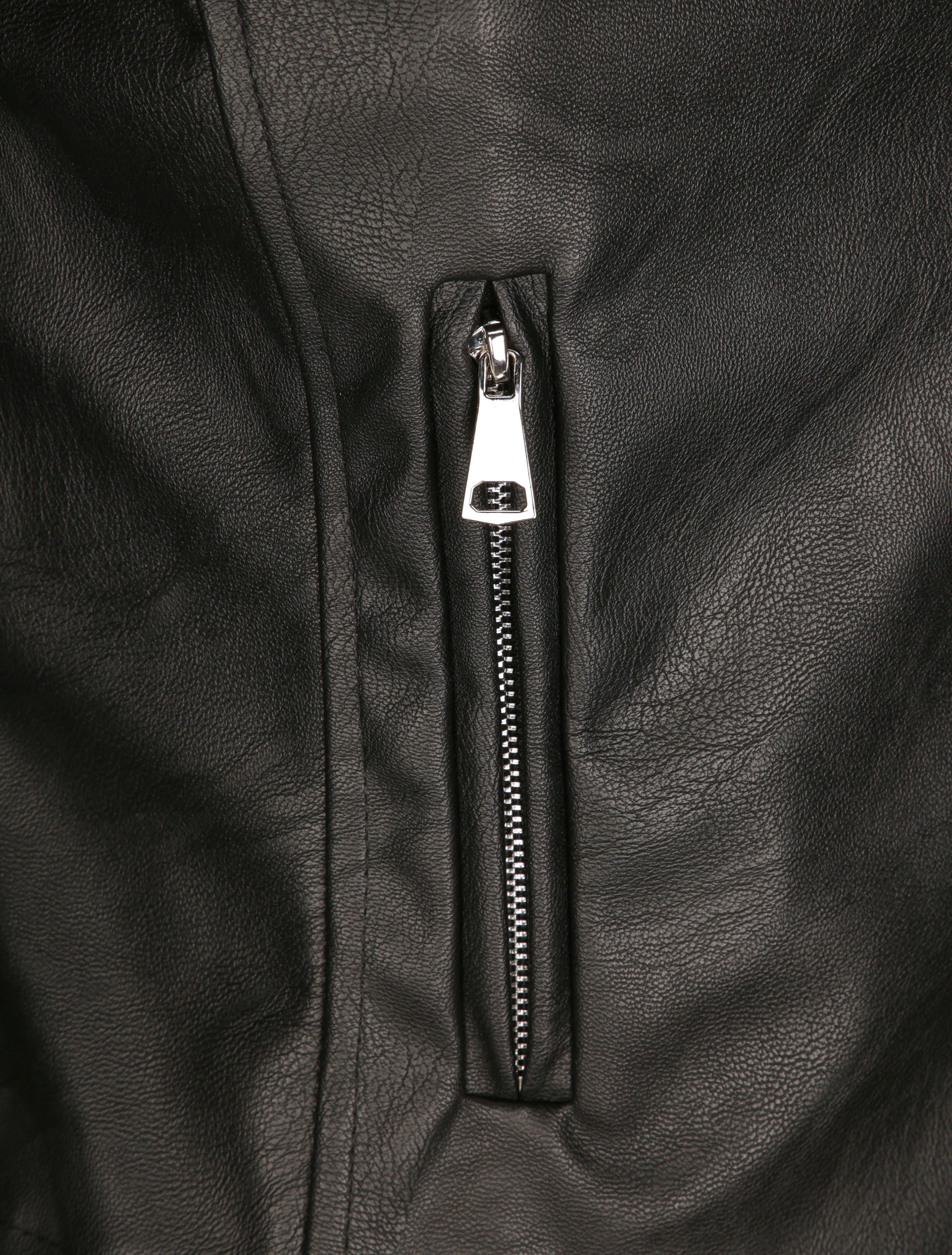 Perfecto droit en simili à poche zippée décorative - Noir - 3